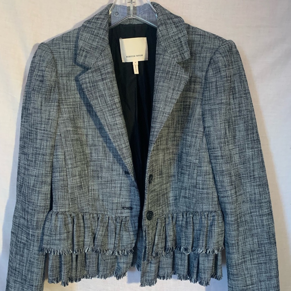Rebecca Taylor Gray Tweed Ruffle Peplum Blazer/Jacket